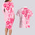 Fiji Masi With Hibiscus Tapa Tribal Couples Matching Long Sleeve Bodycon Dress and Hawaiian Shirt Pink Pastel LT01 - Polynesian Pride