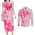 Fiji Masi With Hibiscus Tapa Tribal Couples Matching Long Sleeve Bodycon Dress and Long Sleeve Button Shirt Pink Pastel LT01 Pink - Polynesian Pride