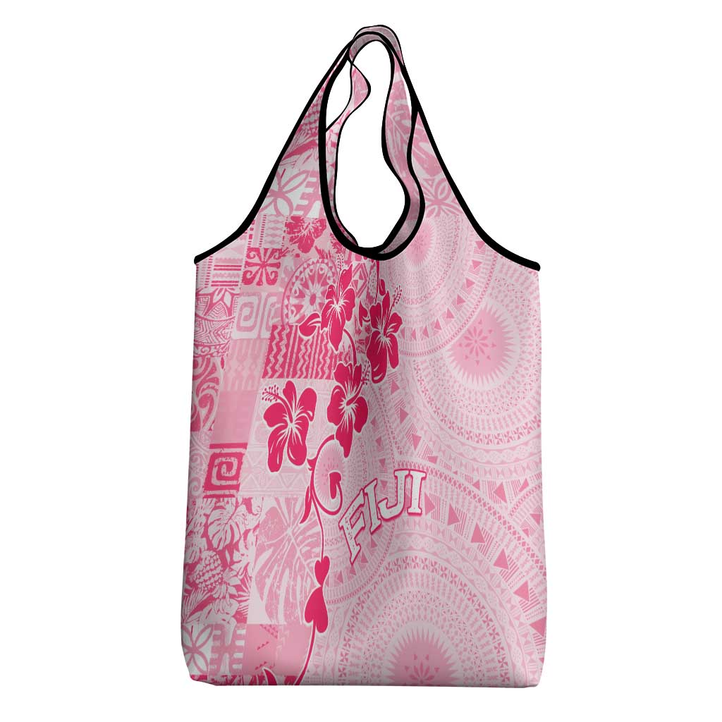 Fiji Masi With Hibiscus Tapa Tribal Grocery Bag Pink Pastel