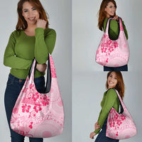 Fiji Masi With Hibiscus Tapa Tribal Grocery Bag Pink Pastel