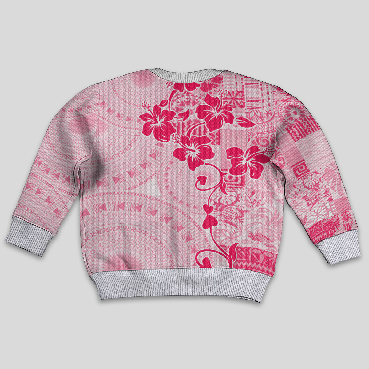 Fiji Masi With Hibiscus Tapa Tribal Kid Ugly Christmas Sweater Pink Pastel LT01 - Polynesian Pride