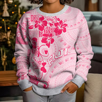 Fiji Masi With Hibiscus Tapa Tribal Kid Ugly Christmas Sweater Pink Pastel LT01 - Polynesian Pride