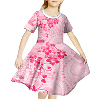 Fiji Masi With Hibiscus Tapa Tribal Kid Short Sleeve Dress Pink Pastel LT01 - Polynesian Pride