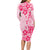 Fiji Masi With Hibiscus Tapa Tribal Long Sleeve Bodycon Dress Pink Pastel LT01 - Polynesian Pride