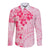 Fiji Masi With Hibiscus Tapa Tribal Long Sleeve Button Shirt Pink Pastel LT01 Unisex Pink - Polynesian Pride