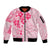 Fiji Masi With Hibiscus Tapa Tribal Sleeve Zip Bomber Jacket Pink Pastel LT01 Unisex Pink - Polynesian Pride