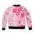 Fiji Masi With Hibiscus Tapa Tribal Sleeve Zip Bomber Jacket Pink Pastel LT01 - Polynesian Pride