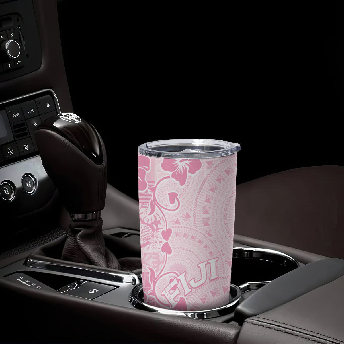 Fiji Masi With Hibiscus Tapa Tribal Tumbler Cup Pink Pastel