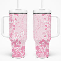 Fiji Masi With Hibiscus Tapa Tribal Tumbler With Handle Pink Pastel