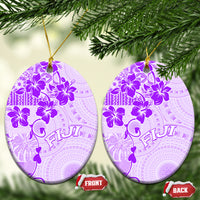 Fiji Masi With Hibiscus Tapa Tribal Ceramic Ornament Purple Pastel LT01 Oval Purple - Polynesian Pride