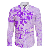 Fiji Masi With Hibiscus Tapa Tribal Family Matching Off Shoulder Maxi Dress and Hawaiian Shirt Purple Pastel LT01 Dad's Shirt - Long Sleeve Purple - Polynesian Pride
