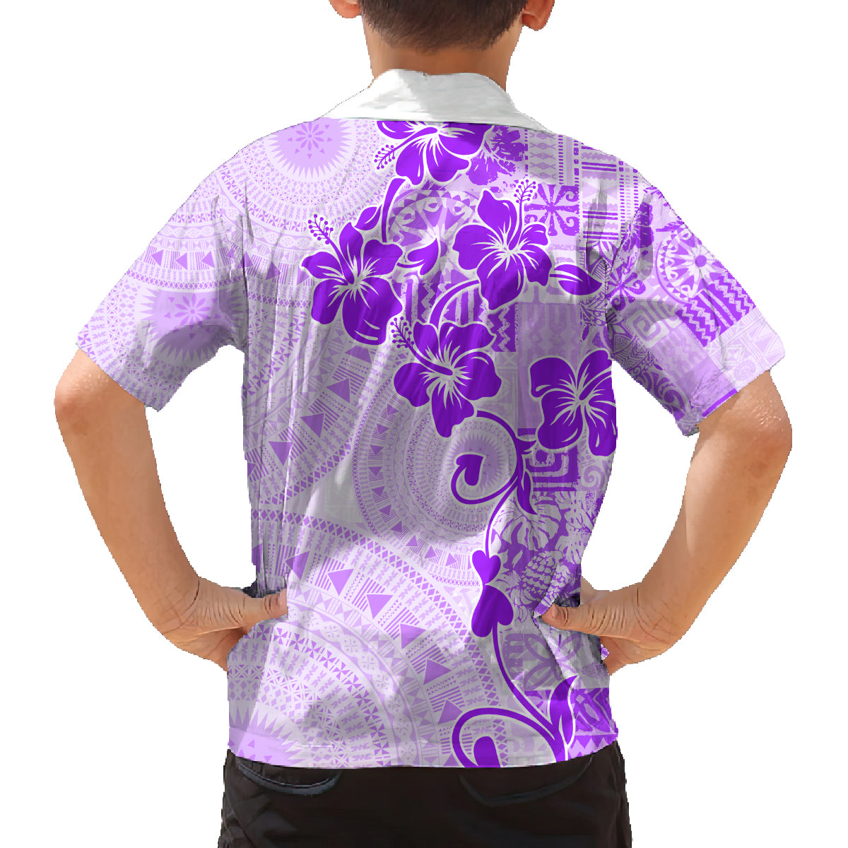 Fiji Masi With Hibiscus Tapa Tribal Family Matching Puletasi Dress and Hawaiian Shirt Purple Pastel LT01 - Polynesian Pride