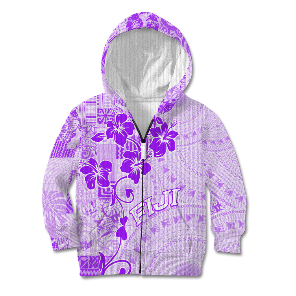 Fiji Masi With Hibiscus Tapa Tribal Kid Hoodie Purple Pastel LT01 - Polynesian Pride