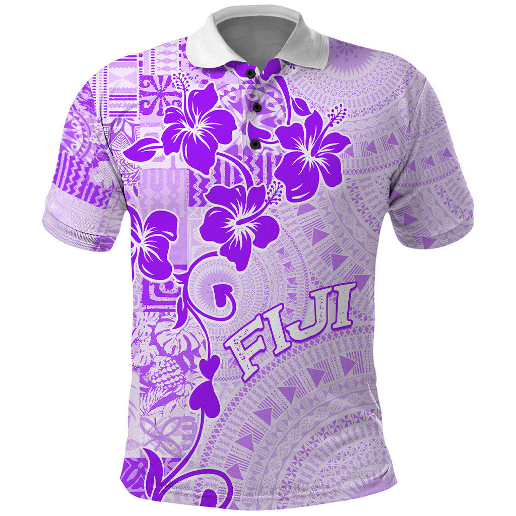 Fiji Masi With Hibiscus Tapa Tribal Polo Shirt Purple Pastel LT01 Purple - Polynesian Pride