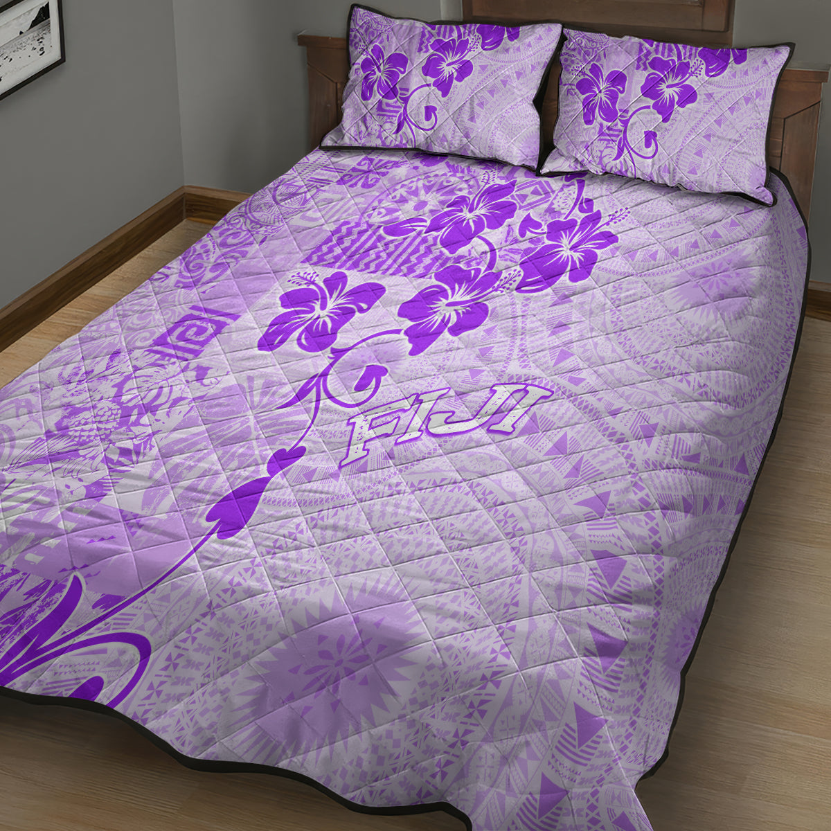 Fiji Masi With Hibiscus Tapa Tribal Quilt Bed Set Purple Pastel LT01 - Polynesian Pride