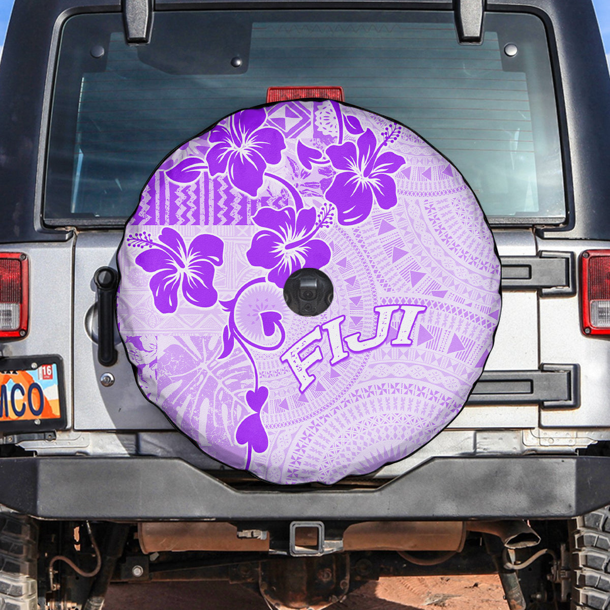 Fiji Masi With Hibiscus Tapa Tribal Spare Tire Cover Purple Pastel LT01 - Polynesian Pride
