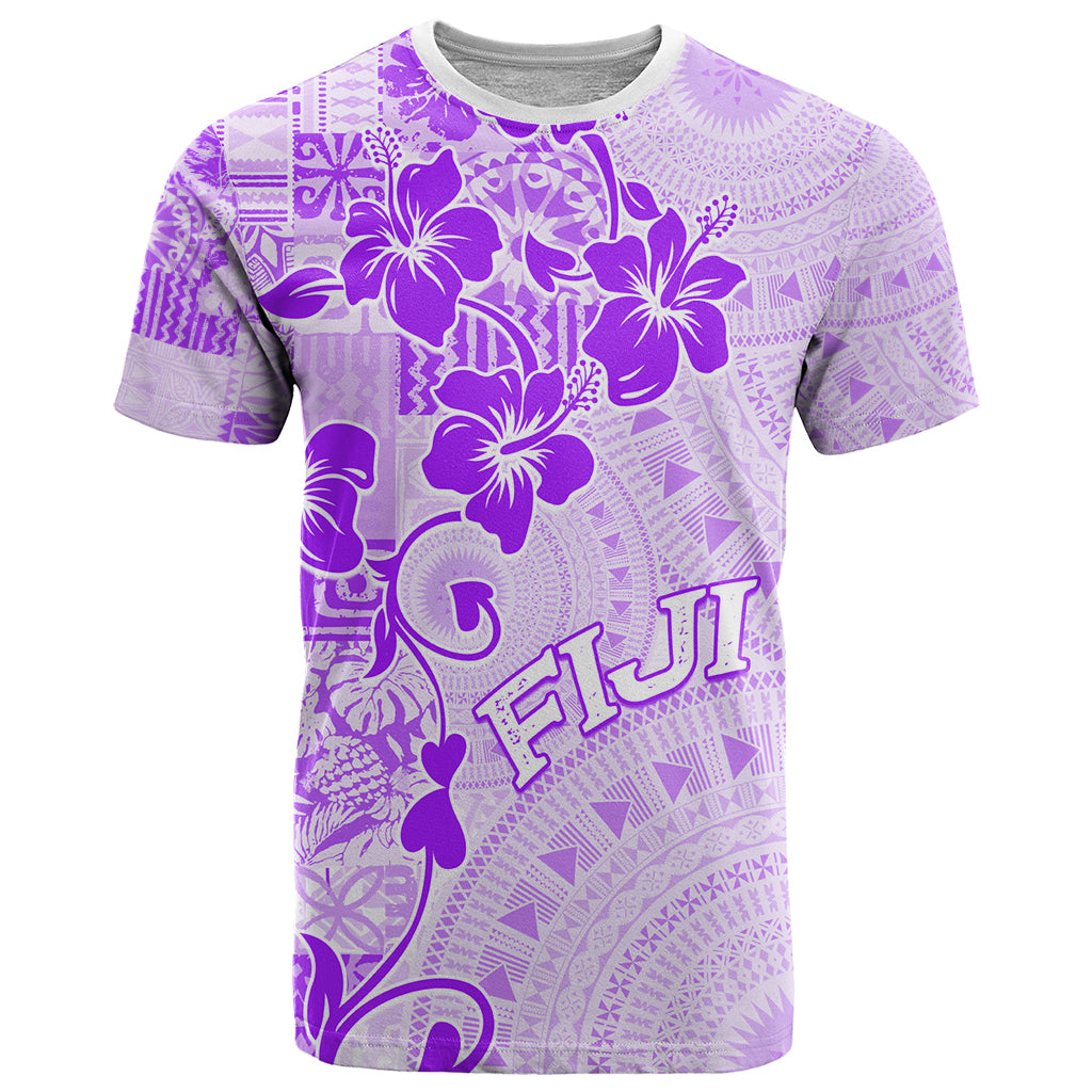 Fiji Masi With Hibiscus Tapa Tribal T Shirt Purple Pastel LT01 Purple - Polynesian Pride