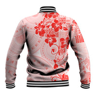 Fiji Masi With Hibiscus Tapa Tribal Baseball Jacket Red Pastel LT01 - Polynesian Pride