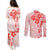 Fiji Masi With Hibiscus Tapa Tribal Couples Matching Puletasi Dress and Long Sleeve Button Shirt Red Pastel LT01 - Polynesian Pride