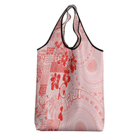 Fiji Masi With Hibiscus Tapa Tribal Grocery Bag Red Pastel