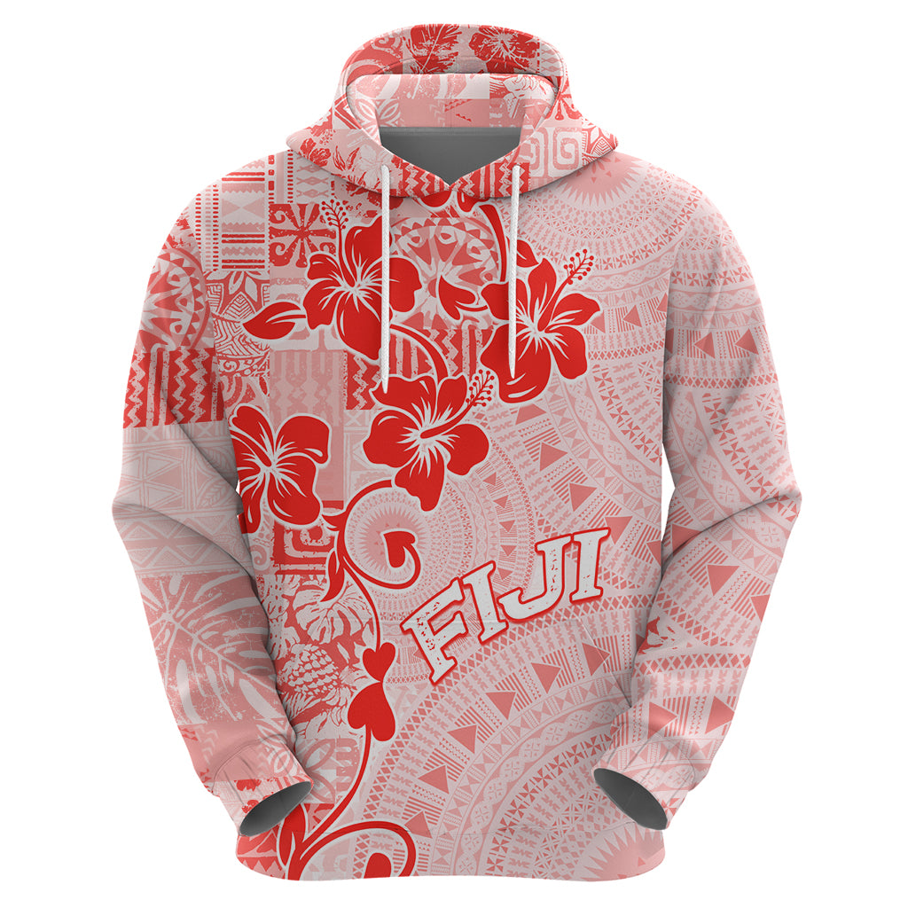 Fiji Masi With Hibiscus Tapa Tribal Hoodie Red Pastel LT01 - Polynesian Pride