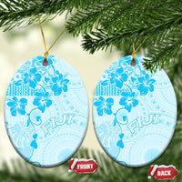 Fiji Masi With Hibiscus Tapa Tribal Ceramic Ornament Sky Blue Pastel LT01 Oval Blue - Polynesian Pride