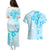 Fiji Masi With Hibiscus Tapa Tribal Couples Matching Puletasi Dress and Hawaiian Shirt Sky Blue Pastel LT01 - Polynesian Pride