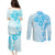 Fiji Masi With Hibiscus Tapa Tribal Couples Matching Puletasi Dress and Long Sleeve Button Shirt Sky Blue Pastel LT01 - Polynesian Pride