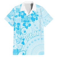 Fiji Masi With Hibiscus Tapa Tribal Family Matching Off Shoulder Maxi Dress and Hawaiian Shirt Sky Blue Pastel LT01 Dad's Shirt - Short Sleeve Blue - Polynesian Pride
