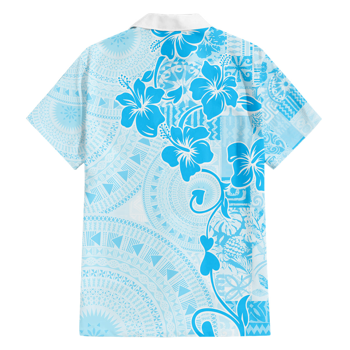 Fiji Masi With Hibiscus Tapa Tribal Family Matching Off Shoulder Maxi Dress and Hawaiian Shirt Sky Blue Pastel LT01 - Polynesian Pride