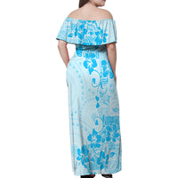 Fiji Masi With Hibiscus Tapa Tribal Family Matching Off Shoulder Maxi Dress and Hawaiian Shirt Sky Blue Pastel LT01 - Polynesian Pride