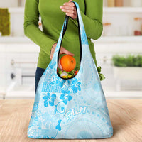 Fiji Masi With Hibiscus Tapa Tribal Grocery Bag Sky Blue Pastel