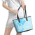 Fiji Masi With Hibiscus Tapa Tribal Leather Tote Bag Sky Blue Pastel LT01 - Polynesian Pride