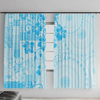 Fiji Masi With Hibiscus Tapa Tribal Window Curtain Sky Blue Pastel LT01 With Hooks Blue - Polynesian Pride