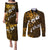 Fiji Masi With Hibiscus Tapa Tribal Couples Matching Puletasi Dress and Long Sleeve Button Shirt Gold Version LT01 Gold - Polynesian Pride