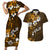 Fiji Masi With Hibiscus Tapa Tribal Couples Matching Short Sleeve Bodycon Dress and Hawaiian Shirt Gold Version LT01 Gold - Polynesian Pride