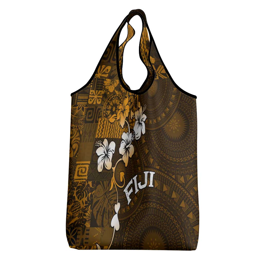 Fiji Masi With Hibiscus Tapa Tribal Grocery Bag Gold Version