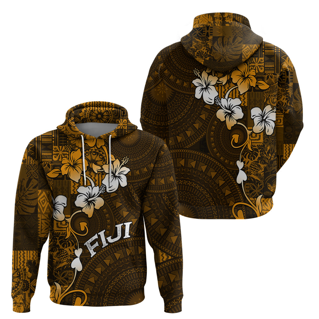 Fiji Masi With Hibiscus Tapa Tribal Hoodie Gold Version LT01 - Polynesian Pride