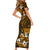 Fiji Masi With Hibiscus Tapa Tribal Short Sleeve Bodycon Dress Gold Version LT01 - Polynesian Pride
