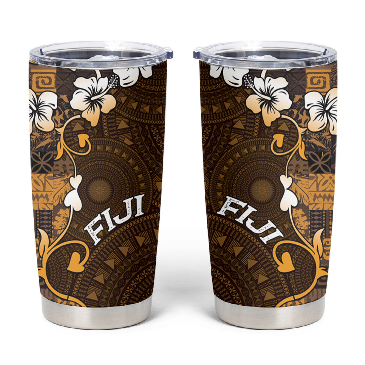 Fiji Masi Tumbler Cup Fijian Hibiscus Tapa Gold Version