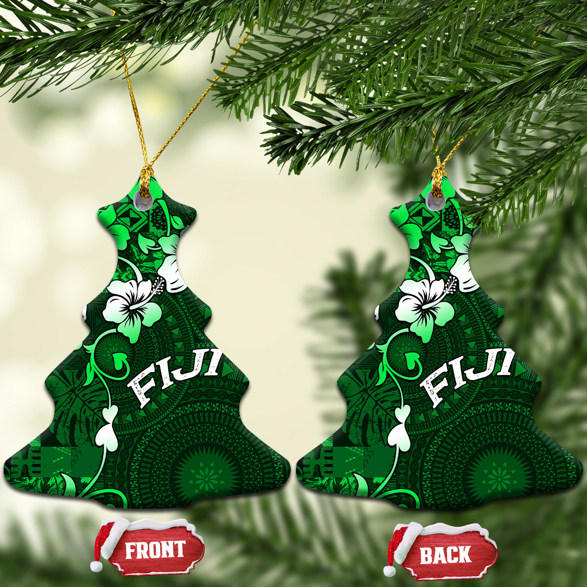 Fiji Masi Ceramic Ornament Fijian Hibiscus Tapa Green Version LT01 Christmas Tree Green - Polynesian Pride