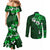 Fiji Masi Couples Matching Mermaid Dress and Long Sleeve Button Shirt Fijian Hibiscus Tapa Green Version LT01 - Polynesian Pride