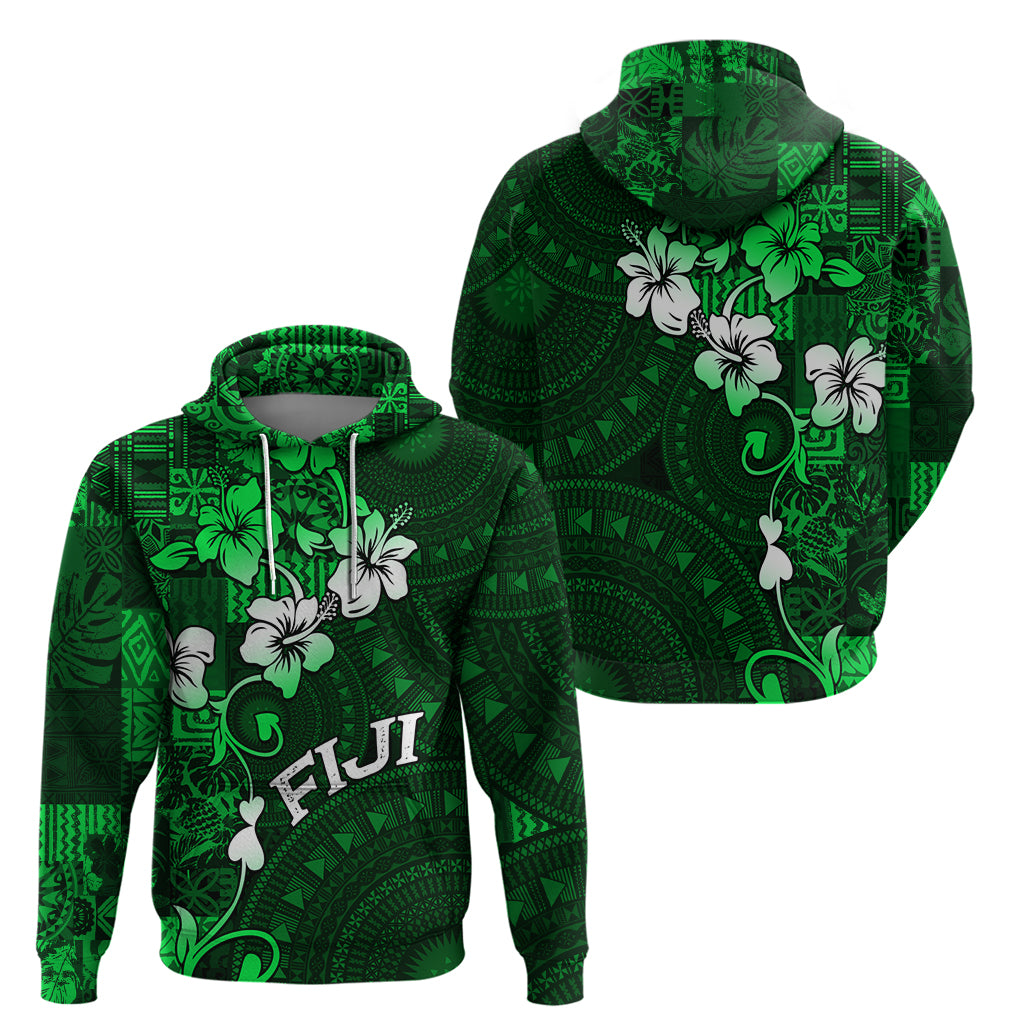 Fiji Masi Hoodie Fijian Hibiscus Tapa Green Version LT01 - Polynesian Pride