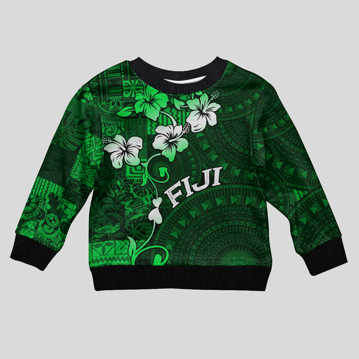 Fiji Masi Kid Ugly Christmas Sweater Fijian Hibiscus Tapa Green Version LT01 Kid Green - Polynesian Pride