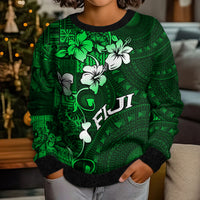 Fiji Masi Kid Ugly Christmas Sweater Fijian Hibiscus Tapa Green Version LT01 - Polynesian Pride