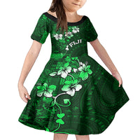 Fiji Masi Kid Short Sleeve Dress Fijian Hibiscus Tapa Green Version LT01 KID Green - Polynesian Pride