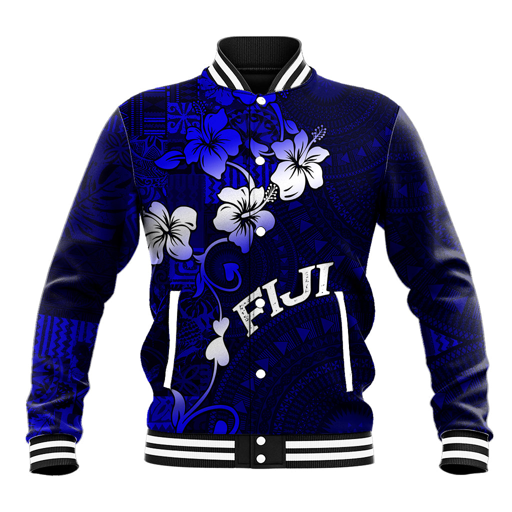Fiji Masi Baseball Jacket Fijian Hibiscus Navy Blue Gold Version LT01 Unisex Blue - Polynesian Pride