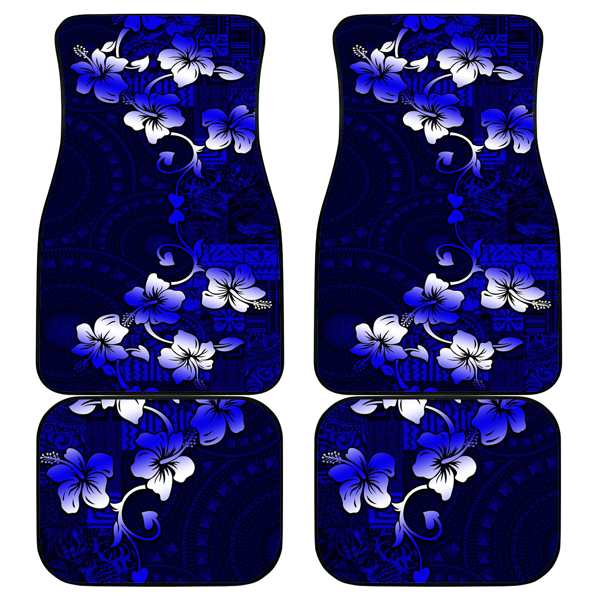 Fiji Masi Car Mats Fijian Hibiscus Navy Blue Gold Version LT01 Blue - Polynesian Pride