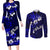 Fiji Masi Couples Matching Long Sleeve Bodycon Dress and Long Sleeve Button Shirt Fijian Hibiscus Navy Blue Gold Version LT01 Blue - Polynesian Pride