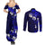Fiji Masi Couples Matching Summer Maxi Dress and Long Sleeve Button Shirt Fijian Hibiscus Navy Blue Gold Version LT01 - Polynesian Pride